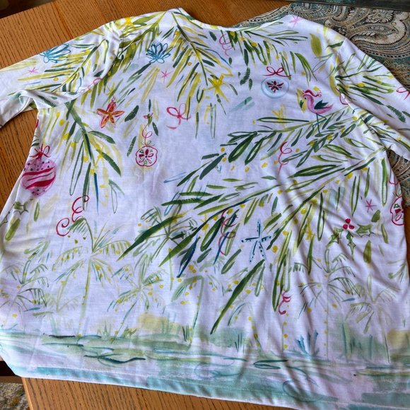 Coral Bay Tropical Holiday Top 3X Scoop Neck Palm Trees Flamingos Holly Santa - Picture 3 of 7